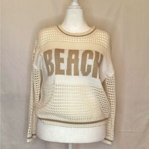 Cato Cream Knit 'BEACH' Sweater with Tan Lettering